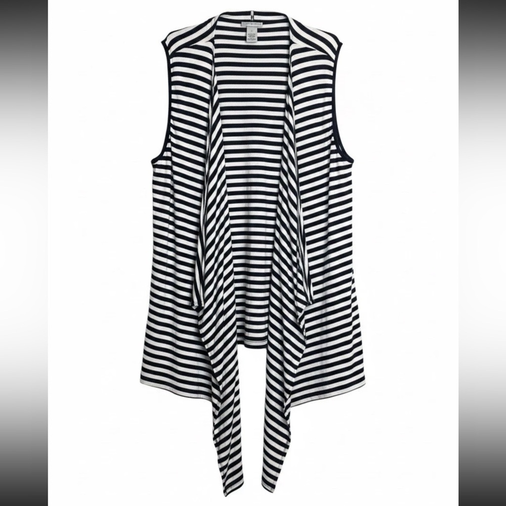 Catherines Womens Plus Size 2X Navy White Striped Sleeveless Cardigan A0081
